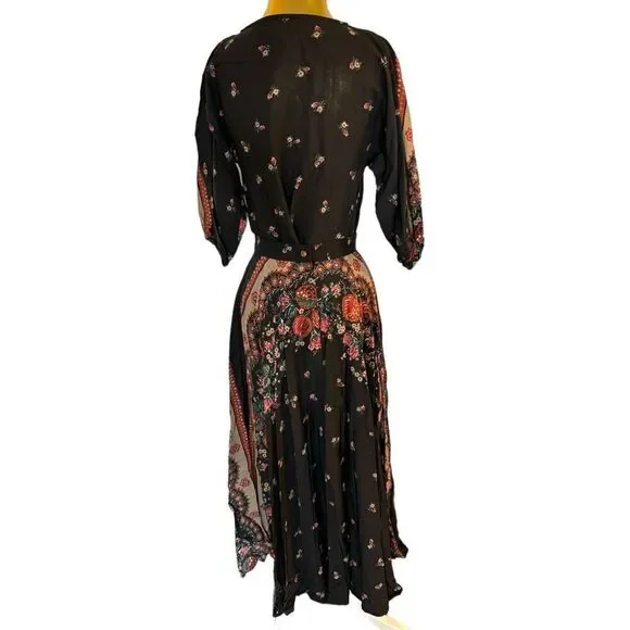 Rare 70s Vintage Chessa Davis USA Black Floral 2 Piece Long Maxi Skirt Dress 80s - Picture 4 of 7